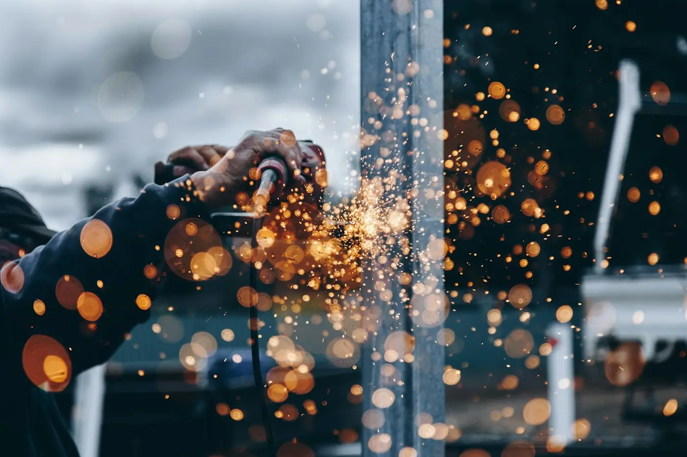 Sparks flying during metal fabrication