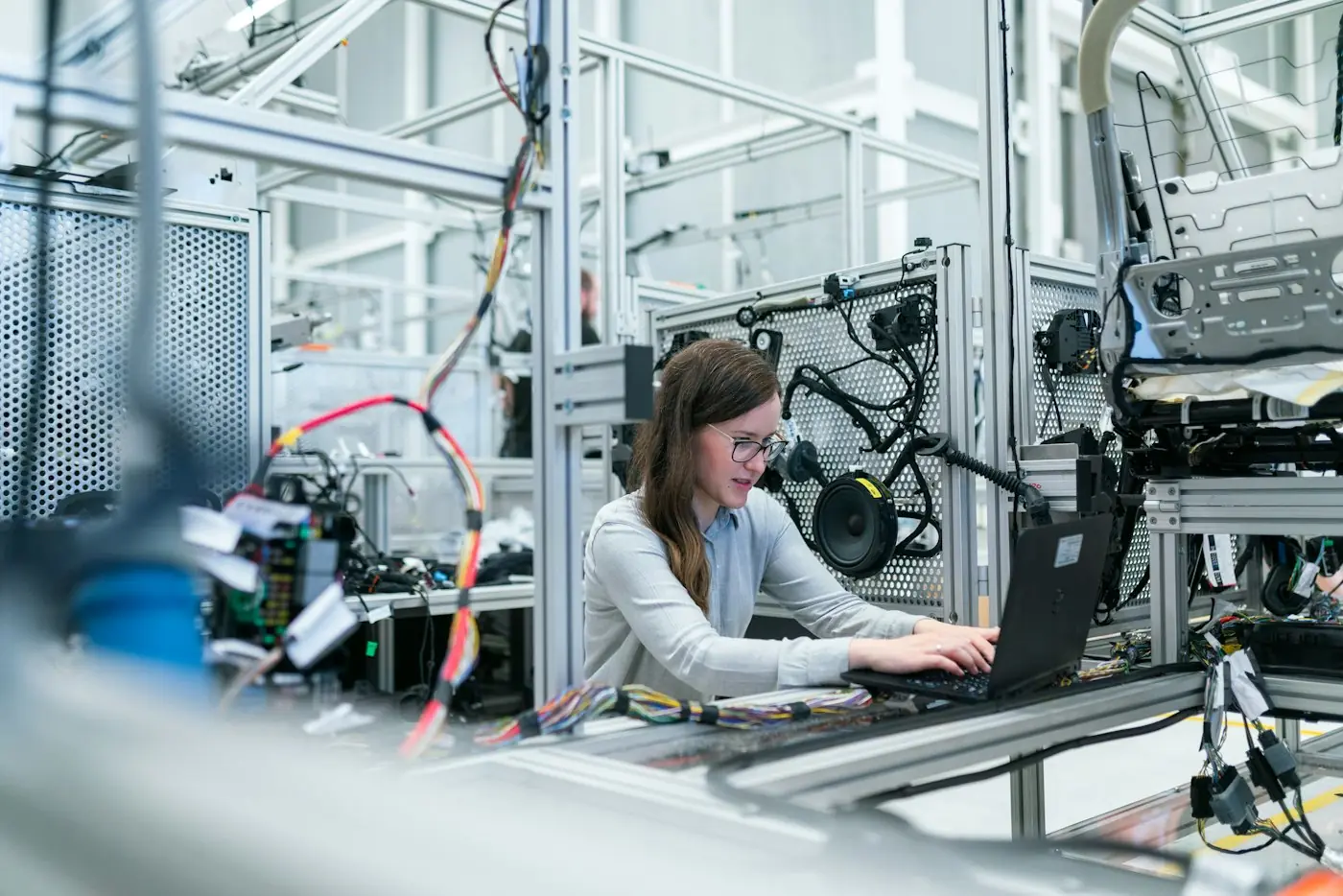 Engineer working on equipment in a technical laboratory